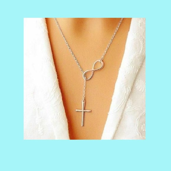 Unbranded Jewelry - 2/$18   925 Sterling Plate Infinity Cross Necklace 20"